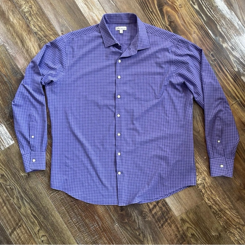 Peter Millar Hills Purple Check Long Sleeve Button Up Shirt Men's Size XL